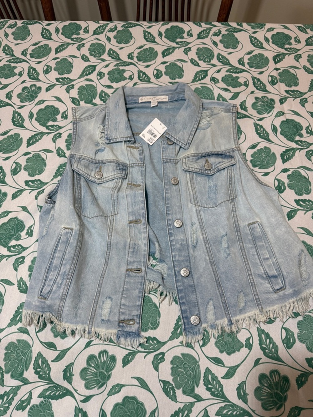Cato Light Blue Distressed Denim Vest Jacket